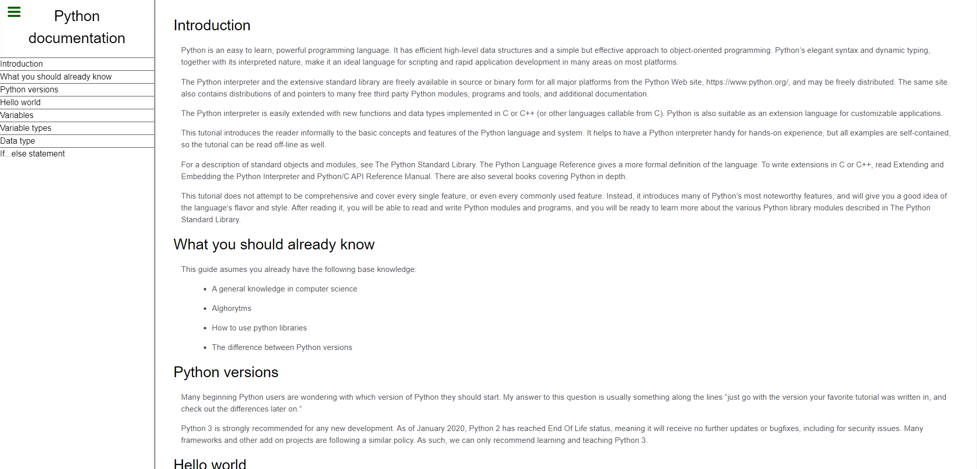 technical Documentation Page